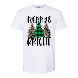 Merry And Bright Christmas Leopard Print Tree Buffalo Plaid Softstyle CVC T-Shirt