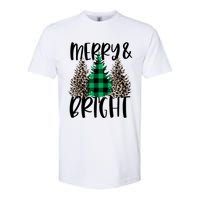 Merry And Bright Christmas Leopard Print Tree Buffalo Plaid Softstyle CVC T-Shirt