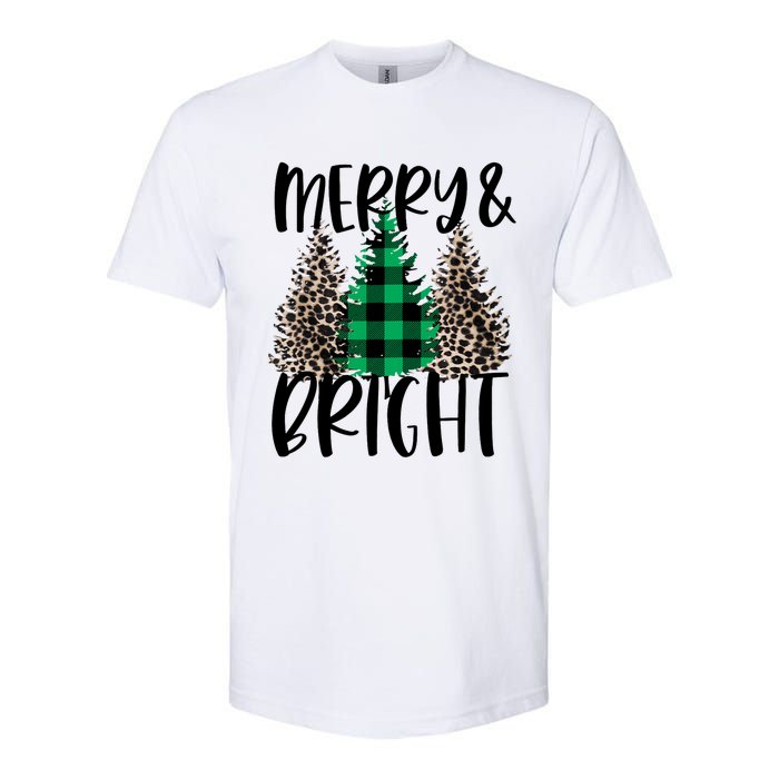 Merry And Bright Christmas Leopard Print Tree Buffalo Plaid Softstyle CVC T-Shirt