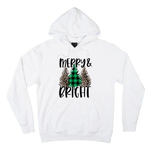 Merry And Bright Christmas Leopard Print Tree Buffalo Plaid Hoodie