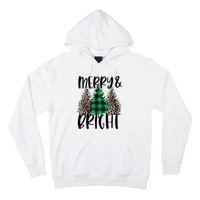 Merry And Bright Christmas Leopard Print Tree Buffalo Plaid Hoodie