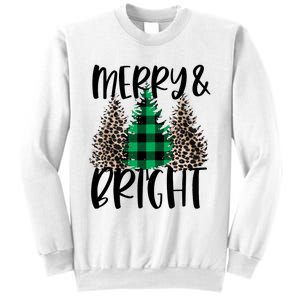 Merry And Bright Christmas Leopard Print Tree Buffalo Plaid Sweatshirt