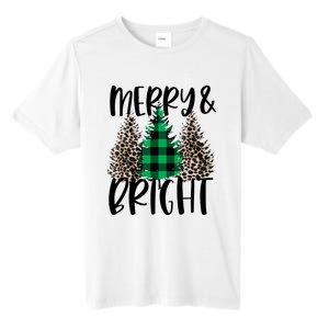 Merry And Bright Christmas Leopard Print Tree Buffalo Plaid Tall Fusion ChromaSoft Performance T-Shirt