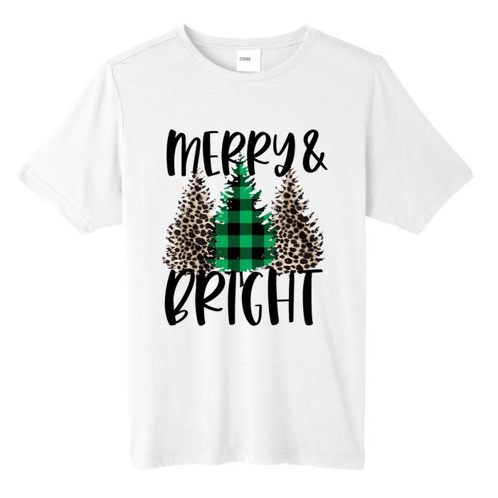 Merry And Bright Christmas Leopard Print Tree Buffalo Plaid Tall Fusion ChromaSoft Performance T-Shirt