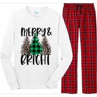 Merry And Bright Christmas Leopard Print Tree Buffalo Plaid Long Sleeve Pajama Set