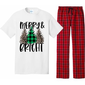 Merry And Bright Christmas Leopard Print Tree Buffalo Plaid Pajama Set