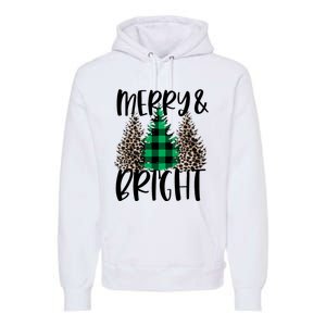 Merry And Bright Christmas Leopard Print Tree Buffalo Plaid Premium Hoodie