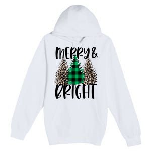 Merry And Bright Christmas Leopard Print Tree Buffalo Plaid Premium Pullover Hoodie