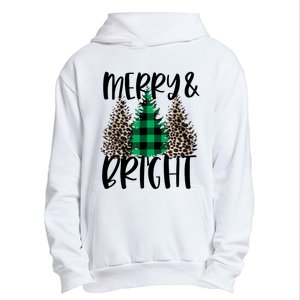 Merry And Bright Christmas Leopard Print Tree Buffalo Plaid Urban Pullover Hoodie