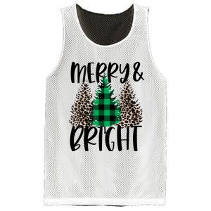 Merry And Bright Christmas Leopard Print Tree Buffalo Plaid Mesh Reversible Basketball Jersey Tank