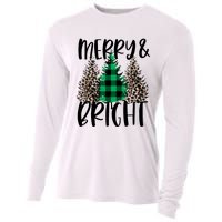 Merry And Bright Christmas Leopard Print Tree Buffalo Plaid Cooling Performance Long Sleeve Crew