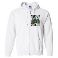 Merry And Bright Christmas Leopard Print Tree Buffalo Plaid Full Zip Hoodie