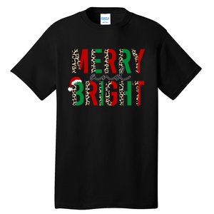 Merry And Bright Christmas Leopard Santa Tall T-Shirt