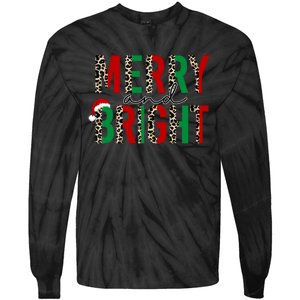 Merry And Bright Christmas Leopard Santa Tie-Dye Long Sleeve Shirt