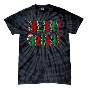 Merry And Bright Christmas Leopard Santa Tie-Dye T-Shirt