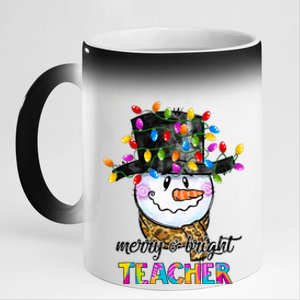 Merry And Bright Teacher Snowman Christmas Light Funny 11oz Black Color Changing Mug