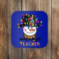 Merry And Bright Teacher Snowman Christmas Light Funny Coaster