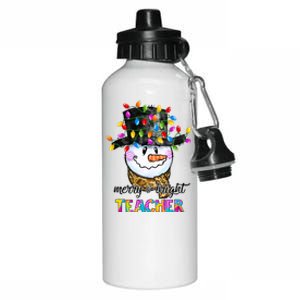 Merry And Bright Teacher Snowman Christmas Light Funny Aluminum Water Bottle