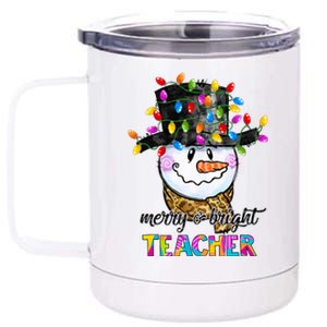 Merry And Bright Teacher Snowman Christmas Light Funny 12 oz Stainless Steel Tumbler Cup