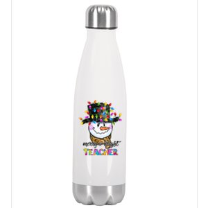 Merry And Bright Teacher Snowman Christmas Light Funny Stainless Steel Insulated Water Bottle