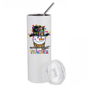 Merry And Bright Teacher Snowman Christmas Light Funny Stainless Steel Tumbler