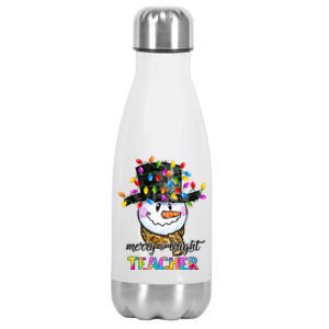 Merry And Bright Teacher Snowman Christmas Light Funny Stainless Steel Insulated Water Bottle