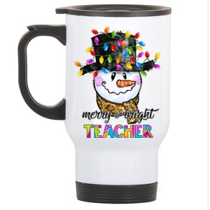 Merry And Bright Teacher Snowman Christmas Light Funny Stainless Steel Travel Mug