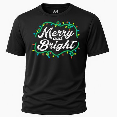 Merry And Bright Christmas Lights Cute Xmas Cooling Performance Crew T-Shirt