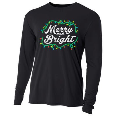 Merry And Bright Christmas Lights Cute Xmas Cooling Performance Long Sleeve Crew