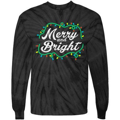 Merry And Bright Christmas Lights Cute Xmas Tie-Dye Long Sleeve Shirt