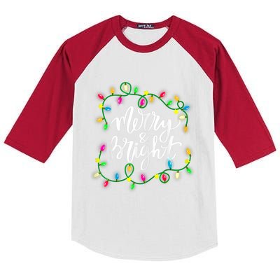 Merry And Bright Christmas Lights Kids Colorblock Raglan Jersey