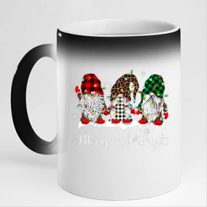 Merry And Bright Three Gnomes Christmas Lights Xmas Gift 11oz Black Color Changing Mug