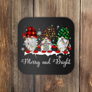 Merry And Bright Three Gnomes Christmas Lights Xmas Gift Coaster