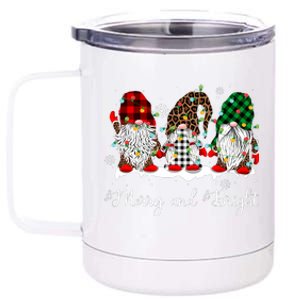 Merry And Bright Three Gnomes Christmas Lights Xmas Gift 12 oz Stainless Steel Tumbler Cup