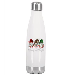 Merry And Bright Three Gnomes Christmas Lights Xmas Gift Stainless Steel Insulated Water Bottle