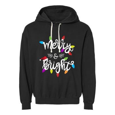 Merry And Bright Christmas Lights Funny Gift Long Sleeve Garment-Dyed Fleece Hoodie