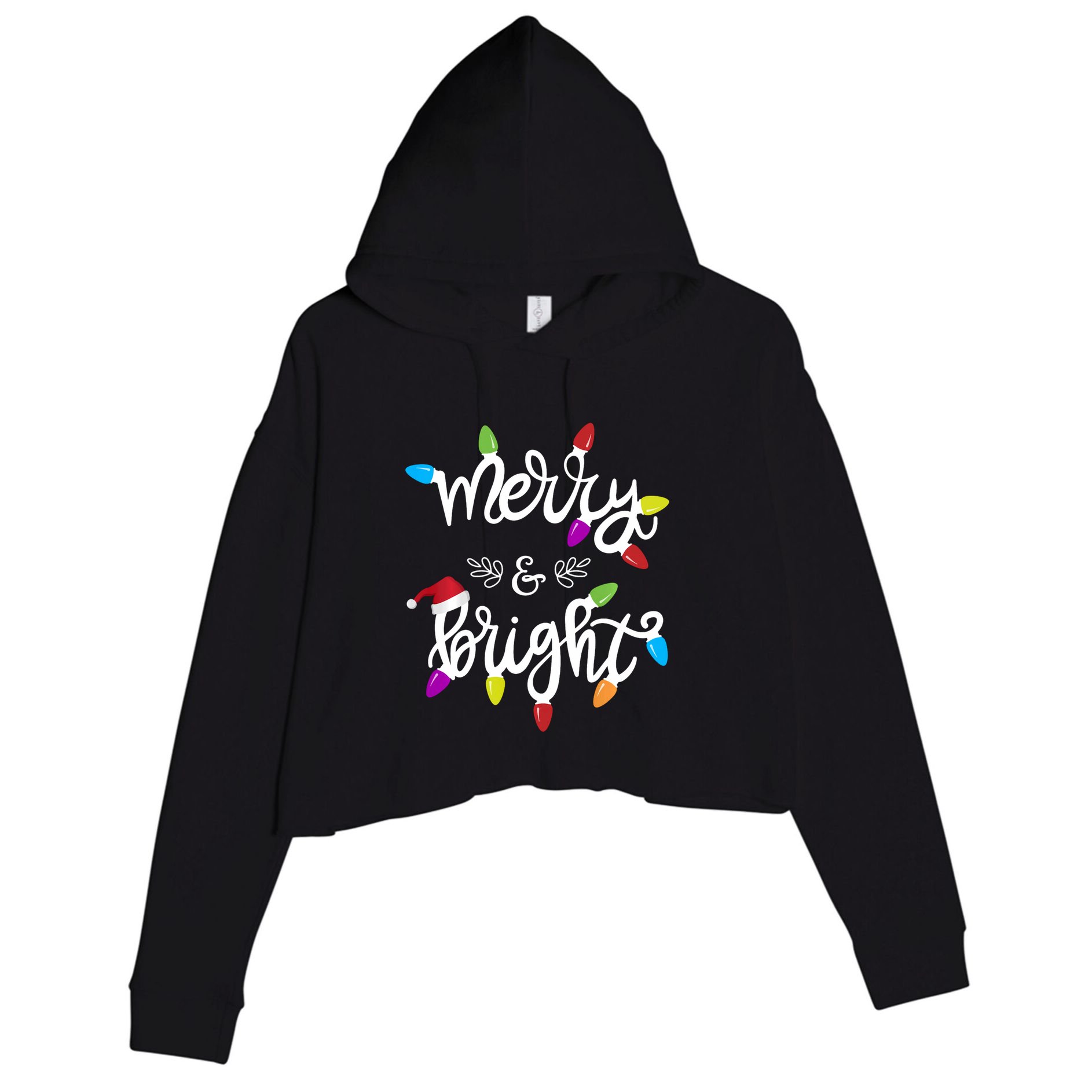 Merry And Bright Christmas Lights Funny Gift Long Sleeve Crop Fleece Hoodie