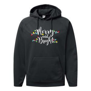 Merry And Bright Christmas Lights Gift Long Sleeve Performance Fleece Hoodie