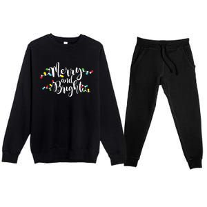 Merry And Bright Christmas Lights Gift Long Sleeve Premium Crewneck Sweatsuit Set