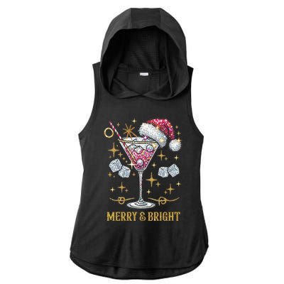 Merry And Bright Christmas Martini Cocktail Santa Hat Xmas Meaningful Gift Ladies PosiCharge Tri-Blend Wicking Draft Hoodie Tank