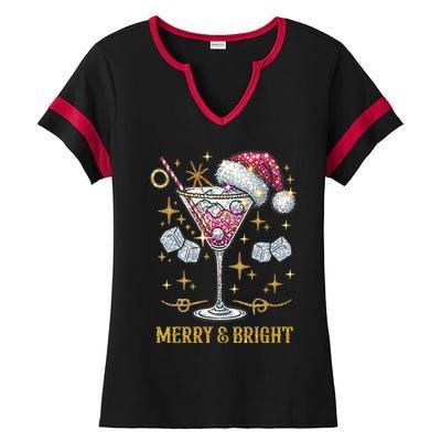 Merry And Bright Christmas Martini Cocktail Santa Hat Xmas Meaningful Gift Ladies Halftime Notch Neck Tee