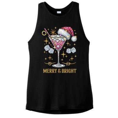 Merry And Bright Christmas Martini Cocktail Santa Hat Xmas Meaningful Gift Ladies PosiCharge Tri-Blend Wicking Tank