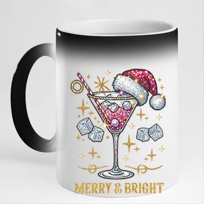 Merry And Bright Christmas Martini Cocktail Santa Hat Xmas Meaningful Gift 11oz Black Color Changing Mug