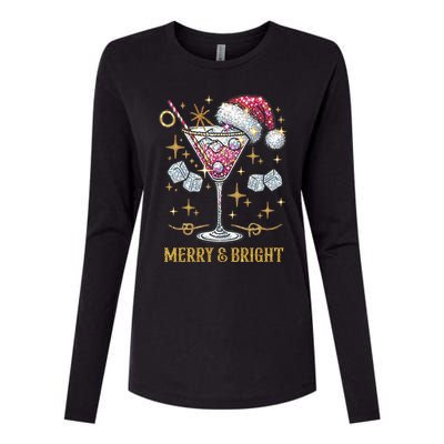 Merry And Bright Christmas Martini Cocktail Santa Hat Xmas Meaningful Gift Womens Cotton Relaxed Long Sleeve T-Shirt