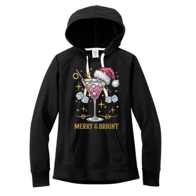 Merry And Bright Christmas Martini Cocktail Santa Hat Xmas Meaningful Gift Women's Fleece Hoodie