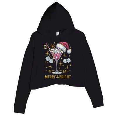 Merry And Bright Christmas Martini Cocktail Santa Hat Xmas Meaningful Gift Crop Fleece Hoodie