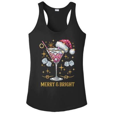 Merry And Bright Christmas Martini Cocktail Santa Hat Xmas Meaningful Gift Ladies PosiCharge Competitor Racerback Tank