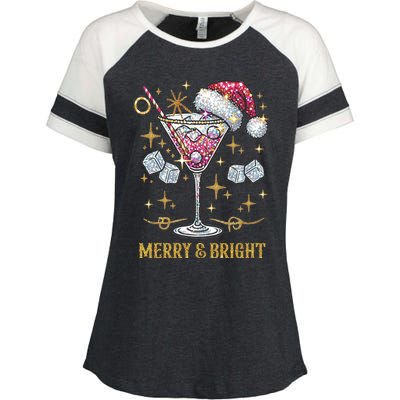 Merry And Bright Christmas Martini Cocktail Santa Hat Xmas Meaningful Gift Enza Ladies Jersey Colorblock Tee