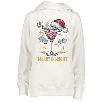 Merry And Bright Christmas Martini Cocktail Santa Hat Xmas Meaningful Gift Womens Funnel Neck Pullover Hood