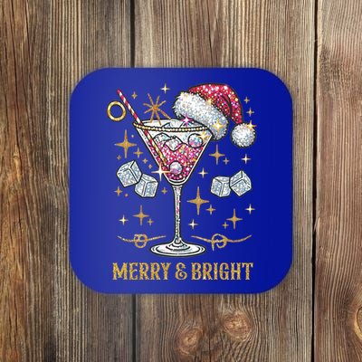 Merry And Bright Christmas Martini Cocktail Santa Hat Xmas Meaningful Gift Coaster